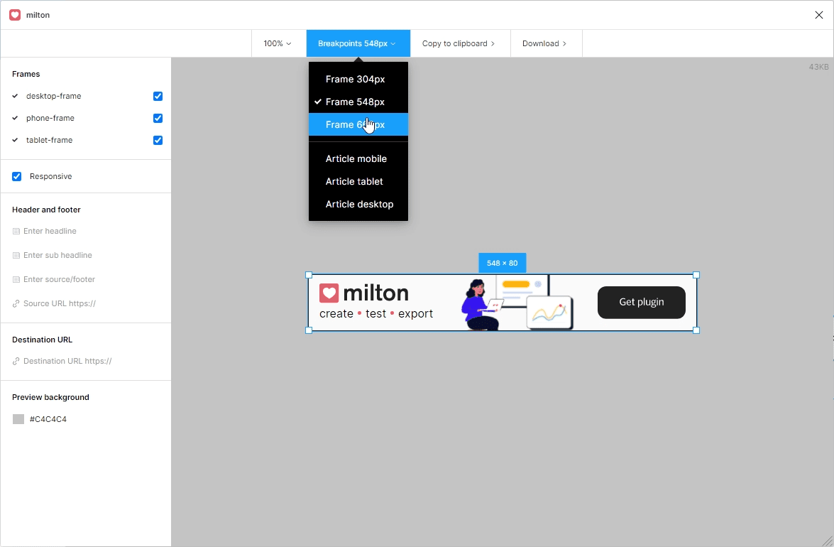 Previewing breakpoints in the Milton plugin